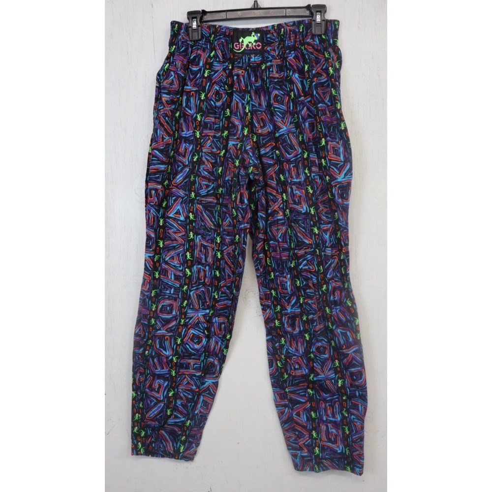 Vintage Gecko Hawaii Pants Size L Made in USA Elastic Waist Purple Geometric